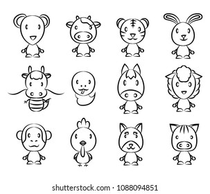 Twelve kinds of animals representing the year.