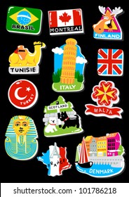 twelve magnets of different countries