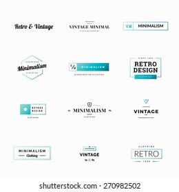 Twelve Minimal Vintage And Retro Vector Logos For Shops. Modern And Minimalism Styled Vector Logos For Multiple Use. Fresh Ideas For Brand Identity Work.