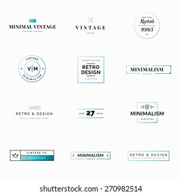 Twelve minimal vintage and retro vector logos for shops. Modern and minimalism styled vector logos for multiple use. Fresh ideas for brand identity work.