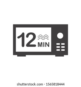 Twelve minutes icon. Cook in microwave sign. Heat 12 minutes.