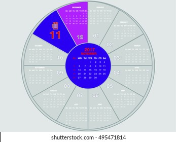 twelve months colorful circle calendar of year2017