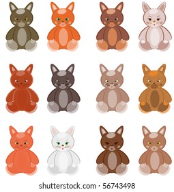 Twelve multi-coloured kittens. Vector illustration
