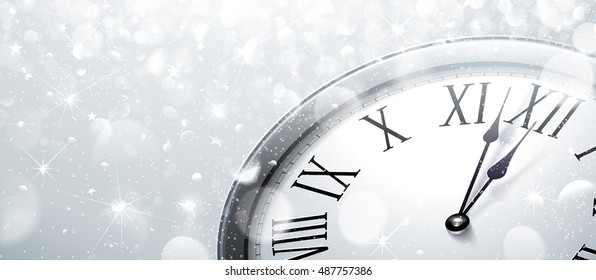 Twelve o'Clock on New Year's Eve in colored silver. Vector illustration