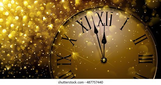 Twelve o'Clock on New Year's Eve in colored gold. Vector illustration