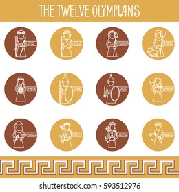 The Twelve Olympians icons set. Greek pantheon