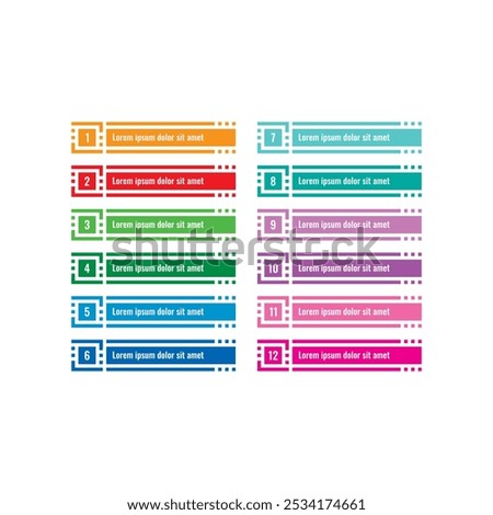 twelve options ribbon banner set. colorful banner concept. bar banner template for internet, education, business