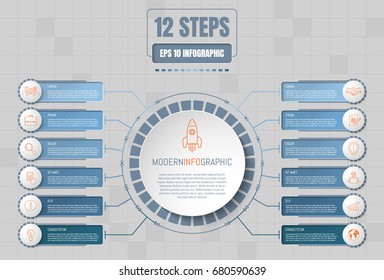 Twelve options or steps infographic on abstract background. Business thin line icons. Template for your design works. Vector illustration.