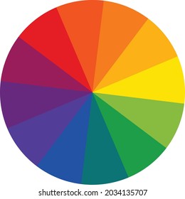 Twelve part RGB color wheel. Color wheel sign. Color circle with twelve colors symbol. Flat vector Icon for drawing, painting apps and websites. flat style.