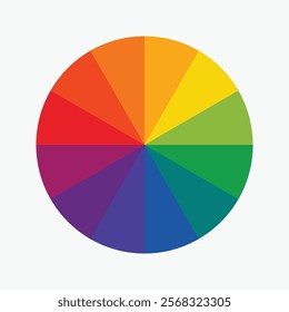 Twelve part RGB color wheel featuring red, blue, yellow, green, orange, and purple, presented as a vector design on a white background.