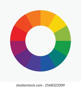 Twelve part RGB color wheel featuring red, blue, yellow, green, orange, and purple, presented as a vector design on a white background.