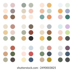 Twelve pastel and muted colour palettes. Seamless pattern with colorful circles. Vector illustration