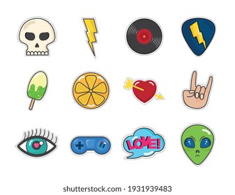 twelve patches retro set icons