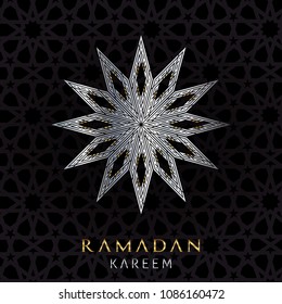 TWELVE POINTED STAR SILVER KUFI CALLIGRAPHY OF RAMADAN KAREEM WITH PATTERN