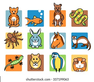 Twelve popular pet animal icons