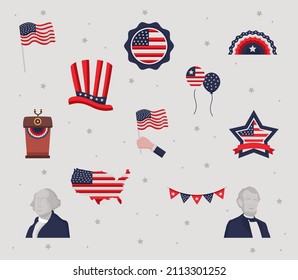 twelve presidents day set icons