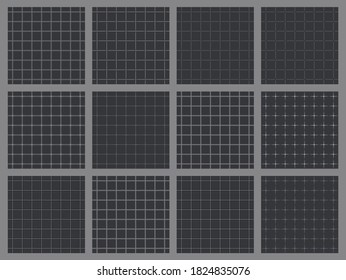 Twelve Retro Gray Grid Seamless Patterns With Light Lines for Background