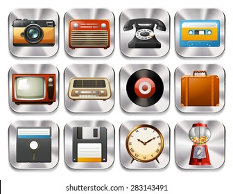 Twelve retro icons with retro objects