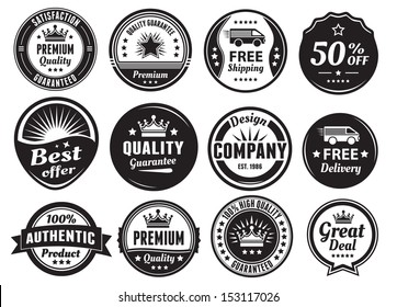 Twelve scalable badges in dark color and vintage style. Premium, high quality guaranteed, free shipping, delivery, discount and authentic labels.