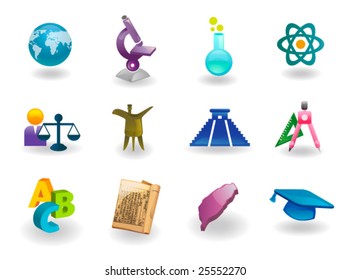 Twelve school subject  icons.