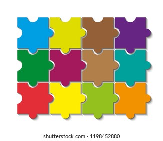 Twelve sided 3d puzzle presentation. Abstract puzzle infographic template with explanatory text field business statistics. Vector 12 pieces puzzles illustration. Section twelve compare service banner