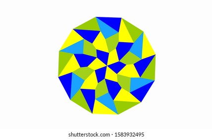 Twelve Sided Geometric Polygon Hex Sign Symbolic Icon in Shades of Blue, Yellow  Green