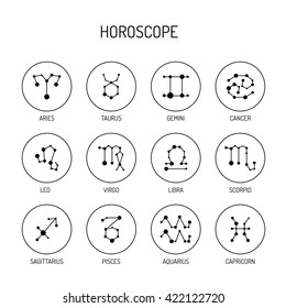The twelve signs forming the zodiac horoscope. Horoscope and zodiac signs linear style. Horoscope zodiac signs icons. Horoscope vector, zodiac signs. Horoscope icons