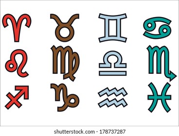 Twelve signs of the zodiac (astrological symbols)