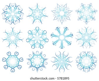 twelve snowflakes,vector illustration