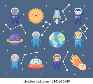 twelve space animals set icons