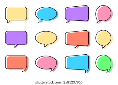 Twelve speech icons. Colorful bubble set. Modern chat shapes. Vector talk collection.