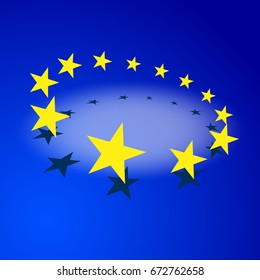 Twelve Stars of EU Flag Isolated on Blue Background with Shadow. Vector Illustration