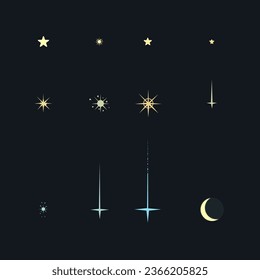 Twelve Stars Vector Horoscope Lunar Astrology Mystical Set