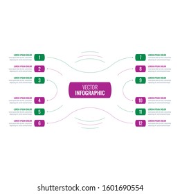 twelve step information template. geometric infographic template. presentation, annual report, web, internet infographic template