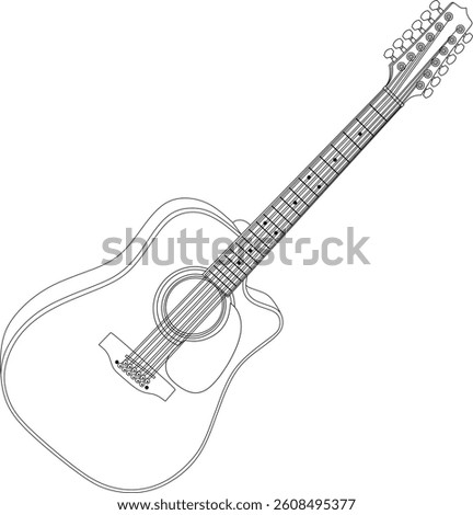 Twelve string guitar line art vector
