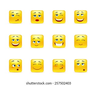 Twelve stylish and emotional square faces in yellow