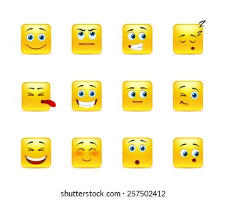 Twelve stylish and emotional square faces in yellow