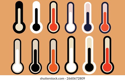 Doze termômetros em temperatura de design plano