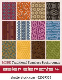 Twelve traditional Japanese seamless patterns with geometric and nature themes.