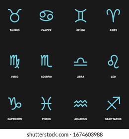 Twelve traditional zodiac sign symbols