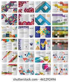 Twelve Tri fold  brochures or magazine covers templates . Abstract brochures. Abstract backgrounds. Abstract templates. Abstract illustration style. Tri fold design. Abstract pattern on brochure cover