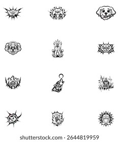 Twelve unique dog and animal vector illustrations, perfect for tattoos or logos.