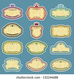 twelve vector grunge labels (CMYK colors)