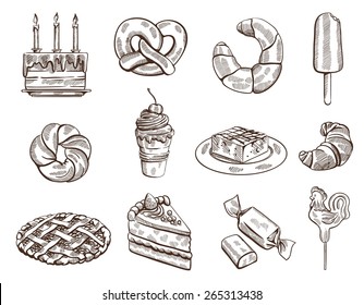 Twelve vector pieces of sweet on white background