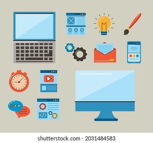 twelve web design set icons