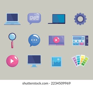 doce iconos del conjunto de diseños web