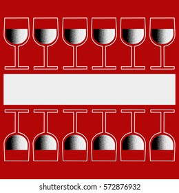 Twelve white vector minimalistic flat on top and bottom glasses on red  background with frame.