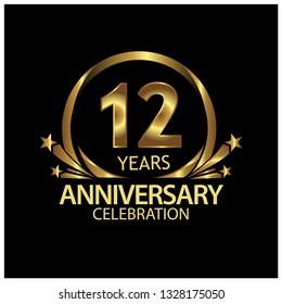 twelve years anniversary golden. anniversary template design for web, game ,Creative poster, booklet, leaflet, flyer, magazine, invitation card - Vector