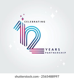 Twelve years anniversary logo vector. 12 years partnership logo. Anniversary logo abstract. Twelve text logo type. 