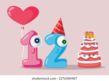 
Diseño de Plantilla de Tarjeta Vectora de 12 Años. Acto festivo para la celebración de los 12 años 
